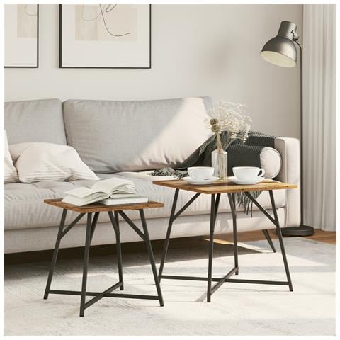 Tavolino 2 pz in Legno Riciclato e Metallo - Foto 2