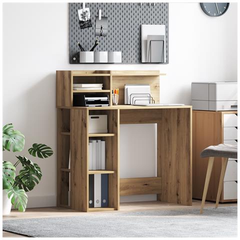 Scrivania con Archiviazione Rovere Artigianale 90x48x101.5 cm Legno Ingegnerizzato - Foto 2