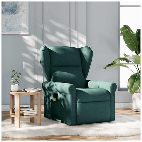 Poltrona Massaggiante Reclinabile Verde Scuro in Tessuto - Foto 2