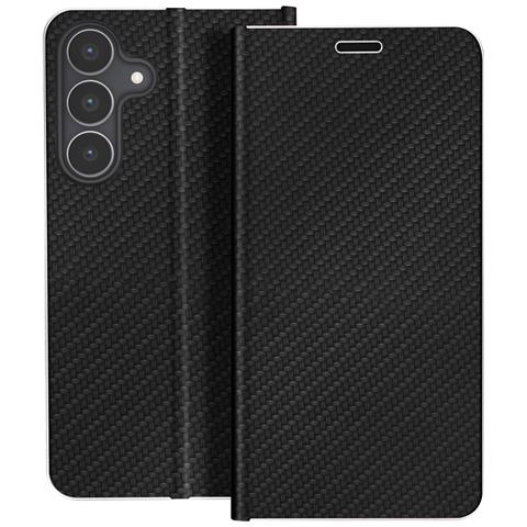 Custodia A Libro Per Galaxy S25 Fe Effetto Carbonio Con Cornice Metallizzata E Portacarte - Foto 2