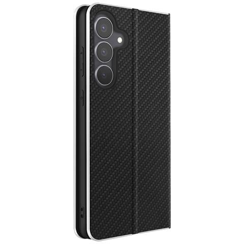 Custodia A Libro Per Galaxy S25 Fe Effetto Carbonio Con Cornice Metallizzata E Portacarte - Foto 1