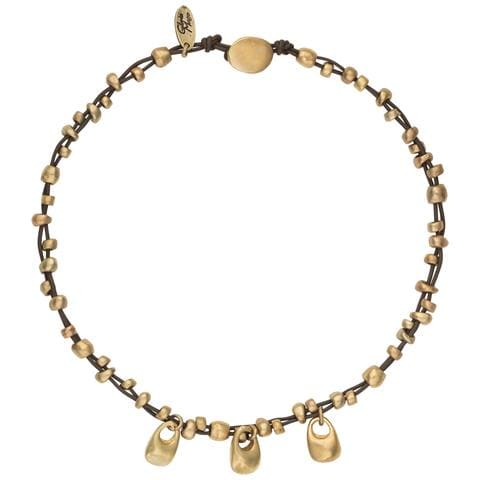 Collana In Pelle Con Pendenti A Goccia, Oro, Lunga 40 Cm - Foto 1