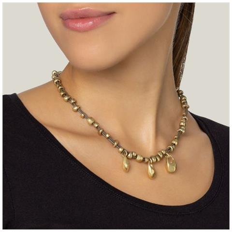 Collana In Pelle Con Pendenti A Goccia, Oro, Lunga 40 Cm - Foto 2