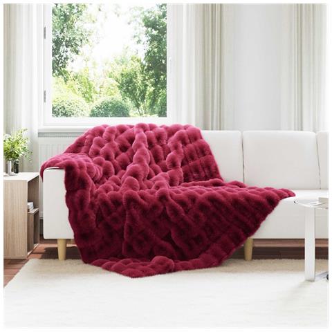 Coperta in Pelliccia di Coniglio Finta 4 pcs Rosso Bordeaux - Foto 2