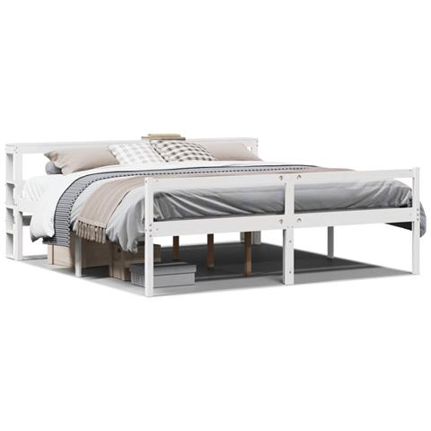 Letto Anziani con Testiera Bianco 200x200cm Legno Massello Pino - Foto 1