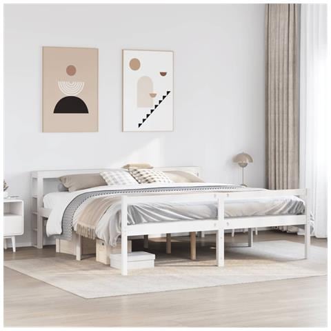 Letto Anziani con Testiera Bianco 200x200cm Legno Massello Pino - Foto 2