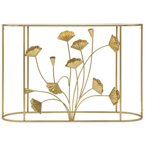 Console Flow Oro Con Top A Specchio E Decori Botanici In Ferro - Foto 2