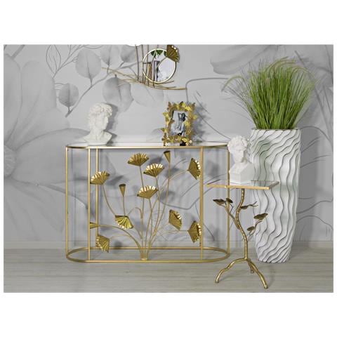 Console Flow Oro Con Top A Specchio E Decori Botanici In Ferro - Foto 8