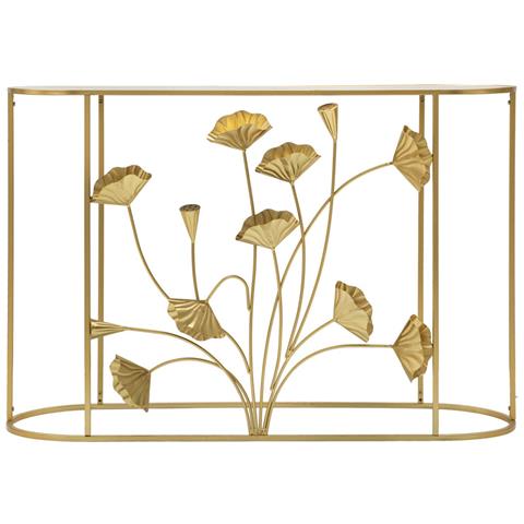 Tavolo Consolle Foglia 73-oro-metallo-120x40x80 Cm - Foto 2