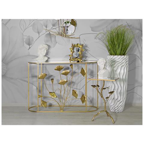 Tavolo Consolle Foglia 73-oro-metallo-120x40x80 Cm - Foto 8