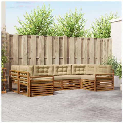 Set divani 6 pcs Naturale e Beige Legno di Acacia Massello - Foto 2