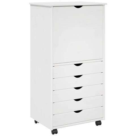 Mobile con Ruote Bianco 53 x 39 x 103 cm Legno di Pino Massello - Foto 1