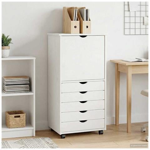 Mobile con Ruote Bianco 53 x 39 x 103 cm Legno di Pino Massello - Foto 2