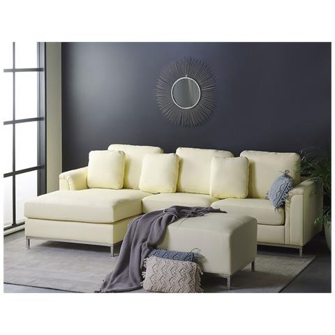 Divano Angolare In Pelle Beige Con Ottomana Oslo Destro - Foto 34