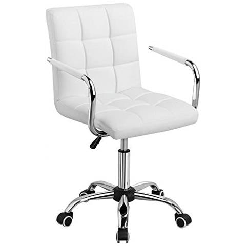 Sedia Da Scrivania Bianca Con Rotelle Girevole In Ecopelle Per Computer Altezza Regolabile Con Braccioli Rimovibili - Foto 1