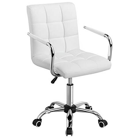 Sedia Da Scrivania Bianca Con Rotelle Girevole In Ecopelle Per Computer Altezza Regolabile Con Braccioli Rimovibili - Foto 2