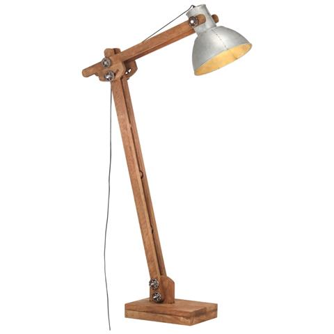 Lampada da Pavimento Argento in Legno Massello di Mango E27 - Foto 1