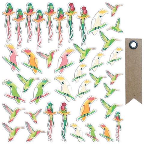 40 Die-cut - Uccelli Tropicali + 20 Etichette Kraft Con Gagliardetto - Foto 1