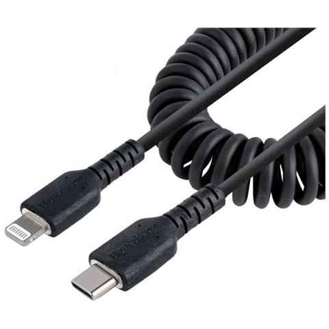 Cavo USB-C a Lightning da 1m Certificato MFi, Cavetto iPhone Spiralato di Ricarica /Alimentazione, Resistente Cavo USB Tipo C a Lightning con Fibra Aramidica e Rivestimento TPE, Cavo Caricatore Nero - Foto 1