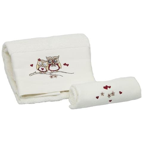 Set Asciugamano Copiola Salvietta Bagno In Spugna 100% Cotone Mod Gufetti Copiola Panna - Foto 12