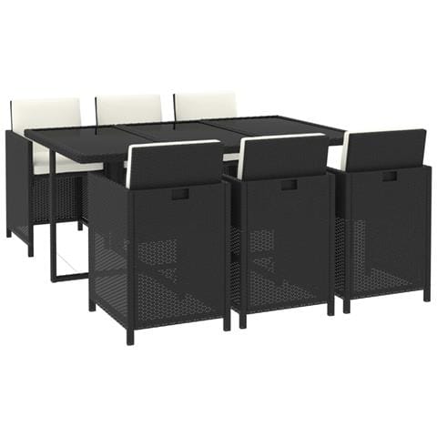 Set Da Pranzo Da Giardino 7 Pz Con Cuscini In Polyrattan Nero - Foto 2
