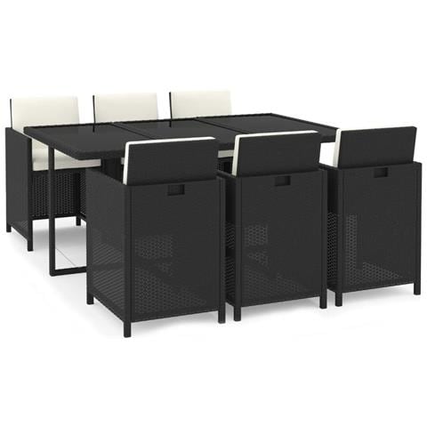 Set Da Pranzo Da Giardino 7 Pz Con Cuscini In Polyrattan Nero - Foto 1
