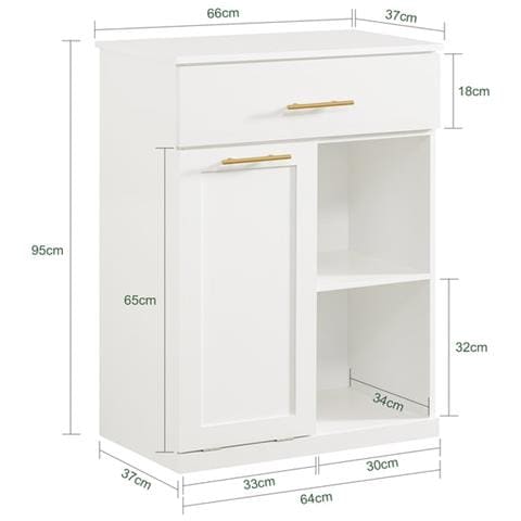 Armadio Portabiancheria Con Sacca Portabiancheria Pieghevole Mobile Da Bagno Con 1 Cassetto Bianco 66x37x95cm Bzr66-w - Foto 2