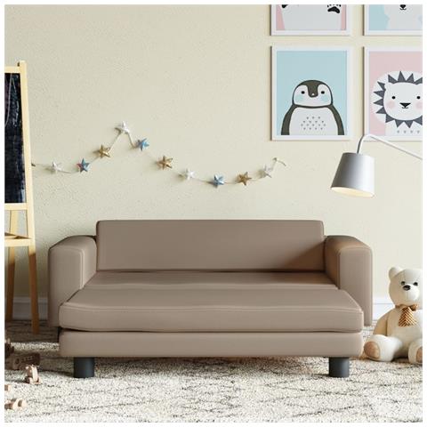 Divano Bambini Poggiapiedi Cappuccino 100x50x30 Cm Similpelle - Foto 1