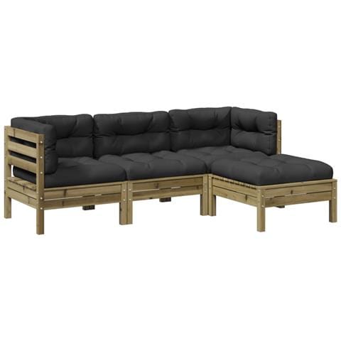 Set Divani Da Giardino 4pz Con Cuscini Legno Impregnato Di Pino - Foto 1