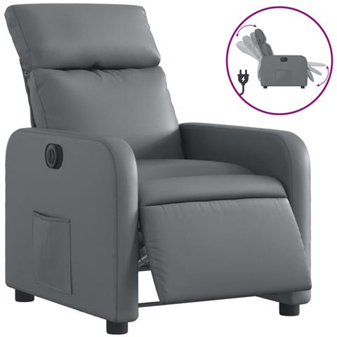 Poltrona Reclinabile Elettrica Grigia In Similpelle - Foto 2