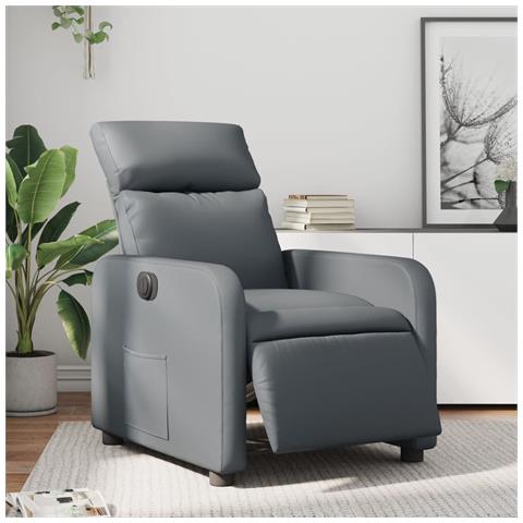 Poltrona Reclinabile Elettrica Grigia In Similpelle - Foto 1
