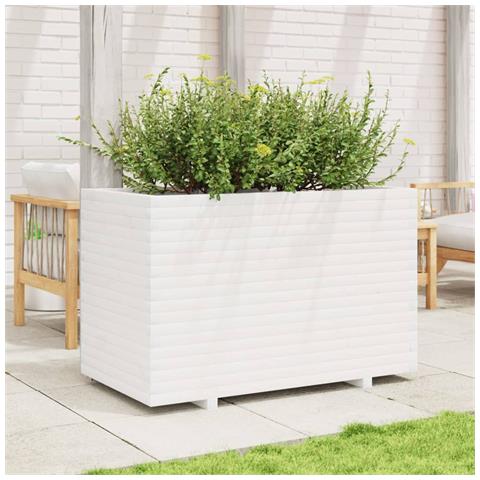 Fioriera Da Giardino Bianca 110x60x72 Cm Legno Massello Di Pino - Foto 3