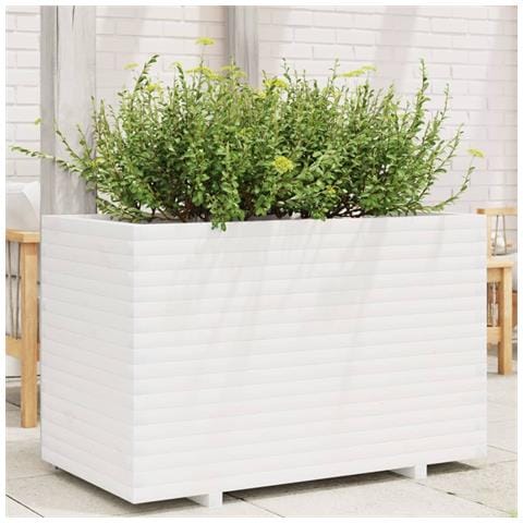 Fioriera Da Giardino Bianca 110x60x72 Cm Legno Massello Di Pino - Foto 1