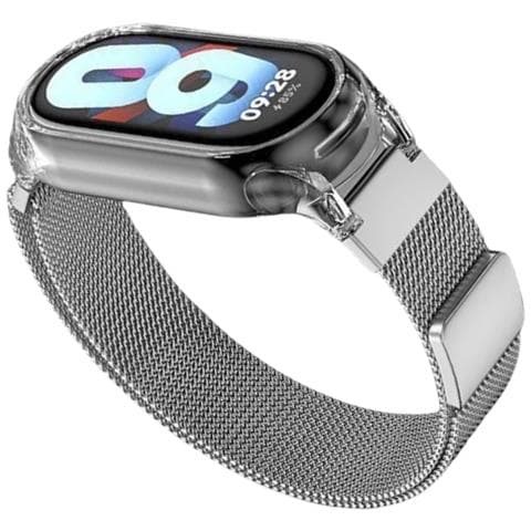 Cinturino Magnetico Per Xiaomi Mi Band Con Custodia Trasparente Silver Xiaomi Mi Band 3/4/5/6 - Foto 2