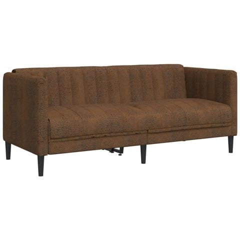 Divano A 2 Posti Marrone In Similpelle Scamosciata - Foto 2