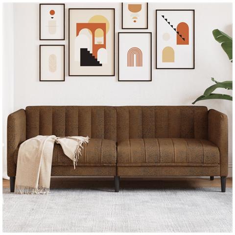 Divano A 2 Posti Marrone In Similpelle Scamosciata - Foto 1