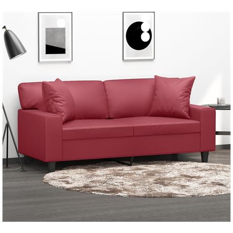 Divano A 2 Posti Con Cuscini Rosso Vino 140 Cm In Similpelle - Foto 1