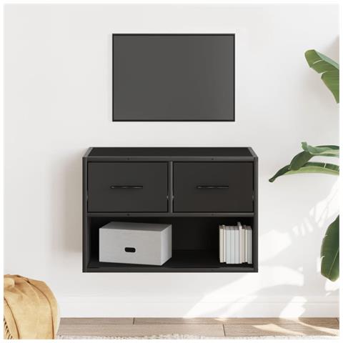 Mobile Porta Tv Nero 60x31x39,5cm In Truciolato E Metallo - Foto 1