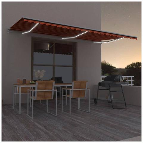 Tenda Retrattile Manuale Con Led 600x300 Cm Arancione E Marrone - Foto 7