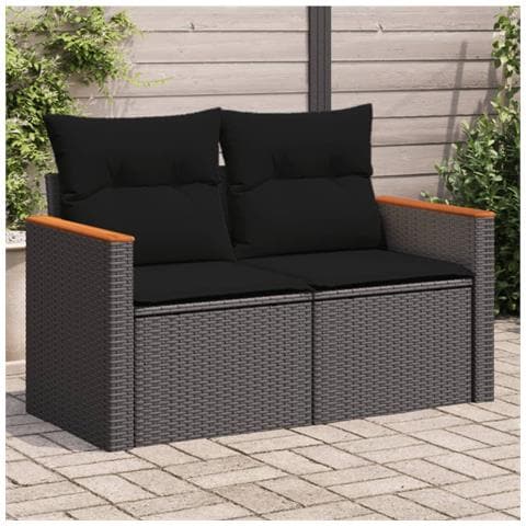 Divano Da Giardino Con Cuscini A 2 Posti Nero In Polyrattan - Foto 8