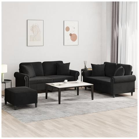 Set di Divani 3 pz con Cuscini Nero in Velluto - Foto 2