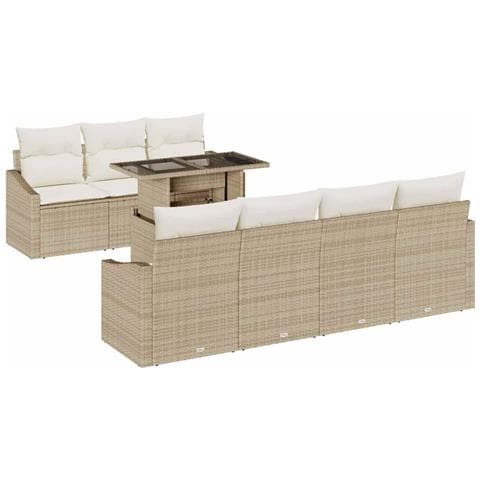 Set di Divani da Giardino 8 Pezzi con Cuscini Beige in Rattan Polietilene - Foto 1