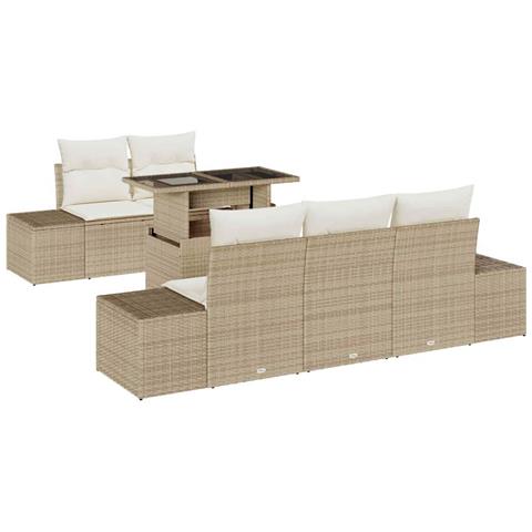 Set di Sofà da Giardino 6 Pezzi con Cuscini Beige Rattan Sintetico - Foto 1