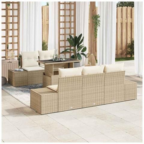 Set di Sofà da Giardino 6 Pezzi con Cuscini Beige Rattan Sintetico - Foto 2