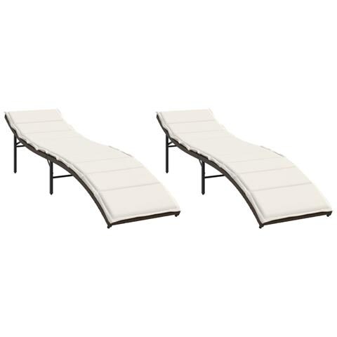 Lettini Prendisole 2 pz con Cuscini Marrone in Polyrattan - Foto 1