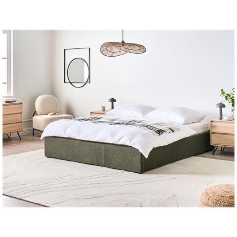 Letto Con Ottomano Senza Testata Bouclé Dinan 160 X 200 Cm Verde Scuro - Foto 1