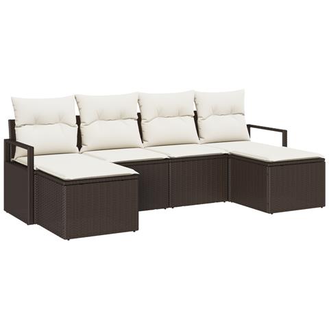 Set Divano da Giardino 6 Pezzi con Cuscini Marrone Rattan - Foto 1