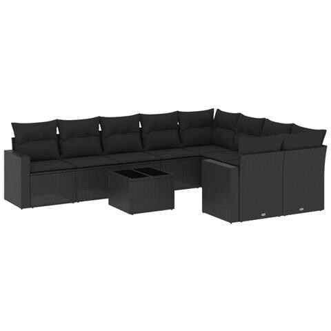 Set Divani da Giardino 10pz con Cuscini in Polyrattan Nero - Foto 1