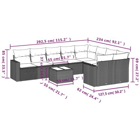 Set Divani da Giardino 10pz con Cuscini in Polyrattan Nero - Foto 3