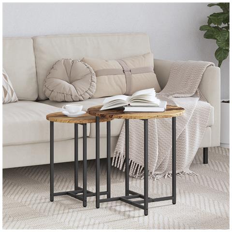 Tavolino 2 pz in Legno Vecchio e Metallo - Foto 2